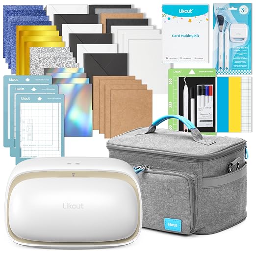Likcut Vinyl Cutter Machine Cardstock Creator Bundle, Smart Compact Sticker Maker with Carrying Case & Accessories, Beige by CreateDIYCraftyFunwithLikcut