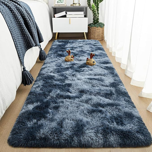 Tepook Soft Runner Rugs for Bedroom Living Room, Fluffy Plush Rug 2x6 for Kids Girls Room, Shag Furry Area Rug Non Slip Carpet for Nursery Children Dorm Home Decor, Tie-dye Dark Blue by Tepook