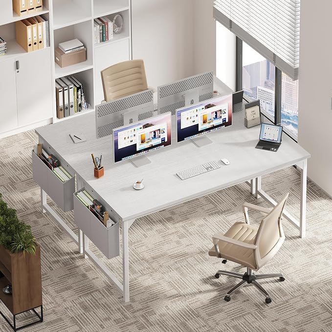 OLIXIS Computer Desk, 63 Inch Gaming Desks for Home Office Small Spaces | Writing Study Craft Work Table, Computer Workstation for Bedroom with Storage Bag, All White - Image 6