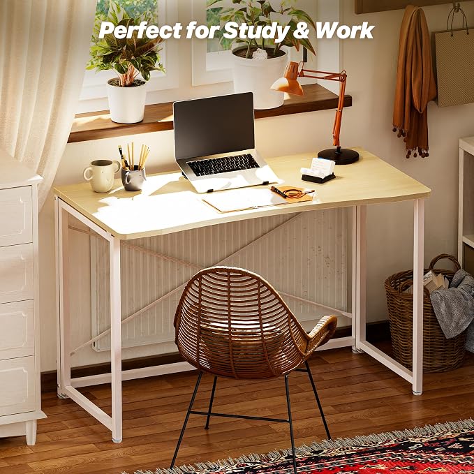 Huuger Folding Desk for Small Spaces, 31.5 Inch Foldable Computer Table, Easy Assembly, for Home Office, Study, Bedroom, Dorm, Space Saving, Small Writing Work Office Computer Desk, Oak - Image 7