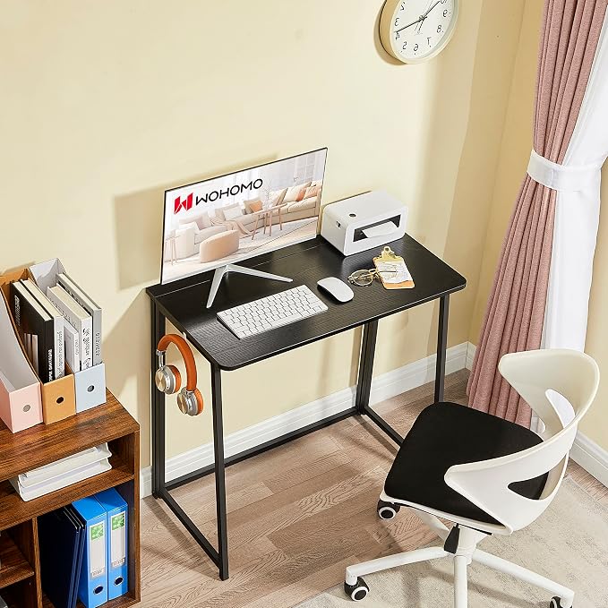 WOHOMO Folding Desk, 31.5" Foldable Computer Table for Small Spaces, Black | Easy Assembly and Fold, Sturdy Home office desks for Study Bedroom Dorm Space Saving Writing Work Apartment - Image 4
