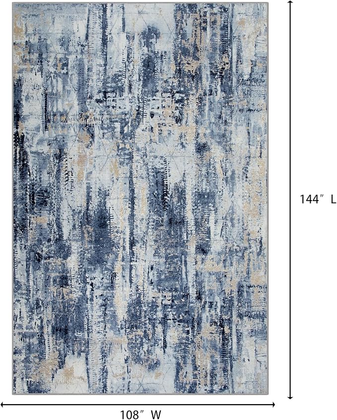 9x12 Area Rugs Washable Rug: Modern Abstract Living Room Rug Soft Anti-Skid Thin Carpet Indoor Floor Non-Shedding Carpets for Bedroom Dining Room Farmhouse Nursery Home Office Blue Gold - Image 2