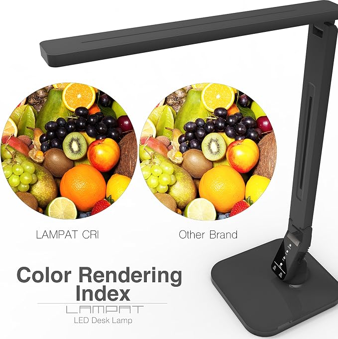 Lampat Dimmable LED Desk Lamp, 4 Lighting Modes (Reading/Studying/Relaxation/Bedtime), 5-Level Dimmer, Touch-Sensitive Control Panel, 1-Hour Auto Timer, 5V/1A USB Charging Port, Piano Black - Image 2