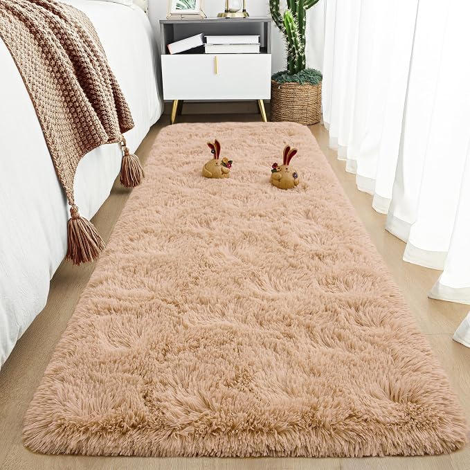 Tepook Soft Runner Rugs for Bedroom Living Room, Fluffy Plush Rug 2x6 for Kids Girls Room, Shag Furry Area Rug Non Slip Carpet for Nursery Children Dorm Home Decor, Beige by Tepook
