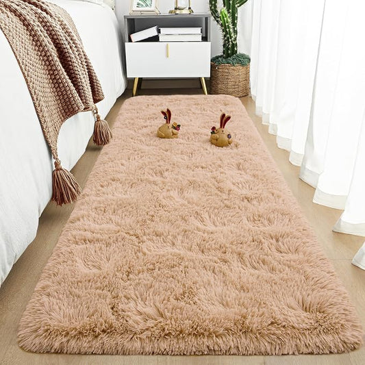 Tepook Soft Runner Rugs for Bedroom Living Room, Fluffy Plush Rug 2x6 for Kids Girls Room, Shag Furry Area Rug Non Slip Carpet for Nursery Children Dorm Home Decor, Beige by Tepook