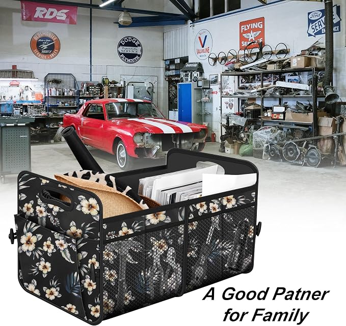 Femuar Car Trunk Organizer,Car Storage Organizer with 72L Large Capacity Waterproof Collapsible and 11 Pockets,Trunk Organizer for Car Suv/Jeep/Sedan, Large Size, Hibiscus flowers - Image 7