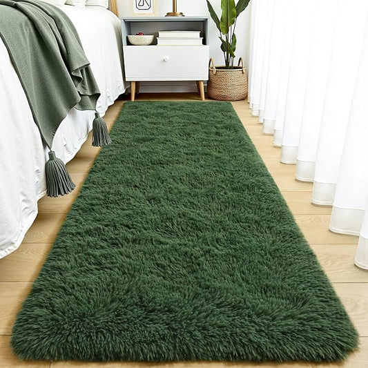 Tepook Soft Runner Rugs for Bedroom 2x6 with Rubber Backing, Dark Green Fluffy Rugs for Hallway, Shag Bedside Rug Fuzzy Plush Carpet for Living Room Dorm Nursery Indoor Home Decor by Tepook