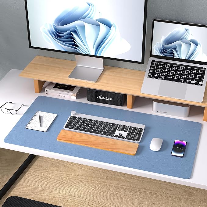 Aothia Leather Desk Pad Protector, Office Mat, Large Mouse Pad, Non-Slip PU Leather Blotter, Laptop Desk Pad, Waterproof Writing Pad for Office and Home (Denim Blue, 31.5" x 15.7") - Image 8