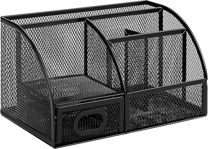 Amazon Basics Mesh Pen Holder and Desktop Desk Organizer, Office Caddy Storage for Writing Utensils, 9.1 x 5.9 x 5.5 inches, Black by AmazonBasics