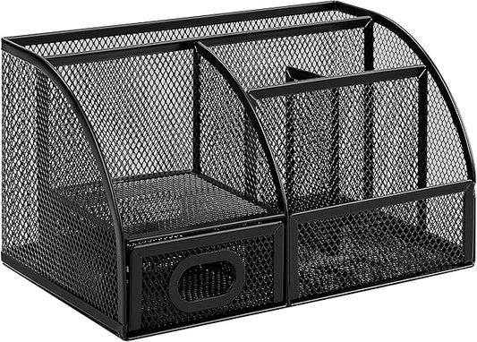 Amazon Basics Mesh Pen Holder and Desktop Desk Organizer, Office Caddy Storage for Writing Utensils, 9.1 x 5.9 x 5.5 inches, Black by AmazonBasics