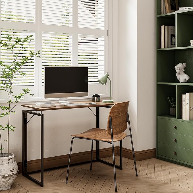 alawooder 31.5" Folding Desk: No Assembly, Wood Top for Small Spaces | Home office desk, holds 150 lbs, folds flat to 2.3 in, splash-proof wood top, sturdy metal frame - Image 5