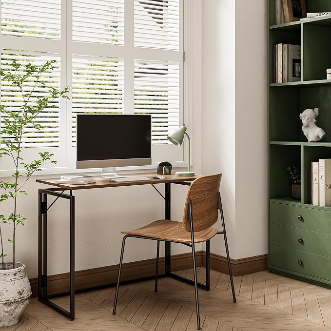 alawooder 39.4" Folding Desk: No Assembly, Wood Top for Small Spaces | 39.4 in dual-monitor workspace, holds 150 lbs, folds flat to 2.3 in, splash-proof top, home office or gaming - Image 5