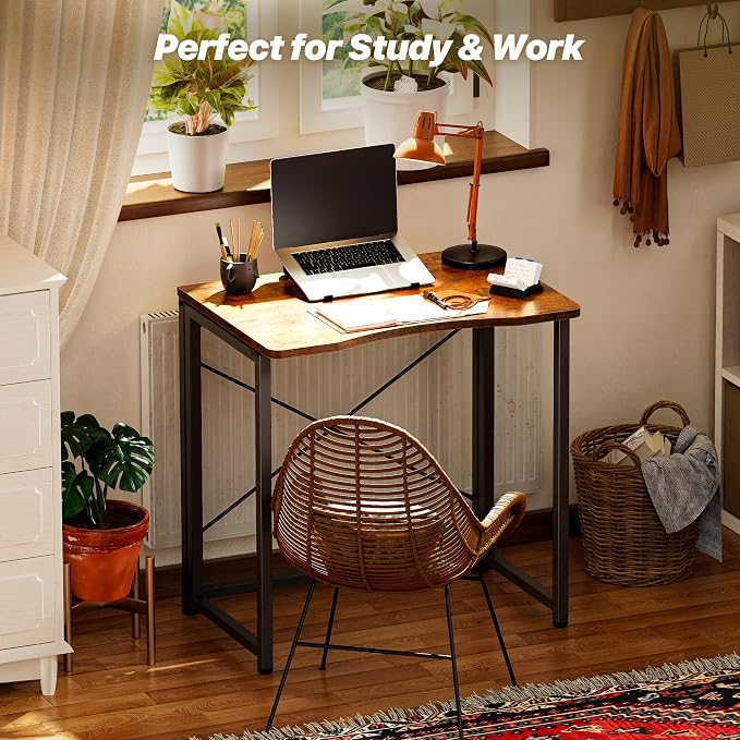 Huuger Folding Desk for Small Spaces, 31.5 Inch Foldable Computer Table, Easy Assembly, for Home Office, Study, Bedroom, Dorm, Space Saving, Small Writing Work Office Computer Desk, Rustic Brown - Image 7
