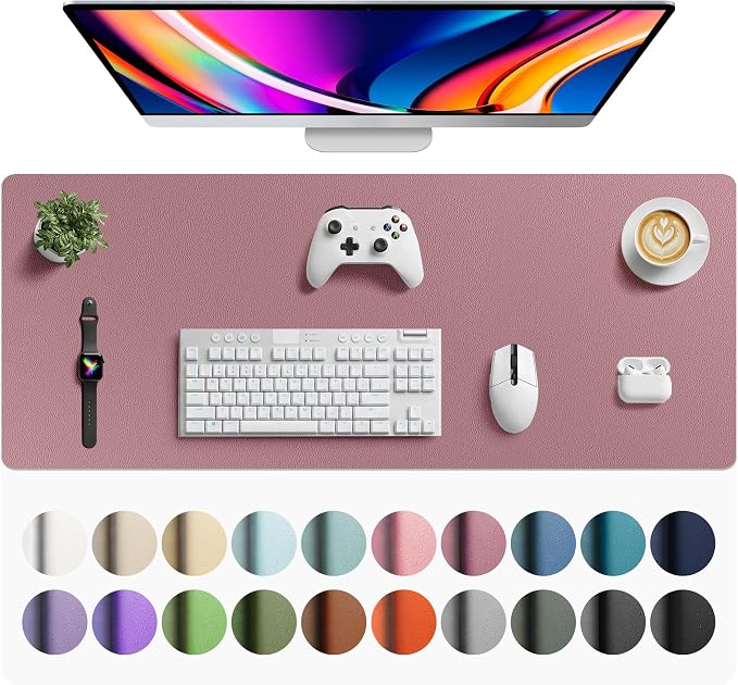 Aothia Faux Leather Desk Mat - Large Mouse Pad, Non-Slip PU Leather Blotter, Waterproof Writing Surface for Office and Home (Dark Pink, 42" x 17") by AothiaSimpleNaturalUnique