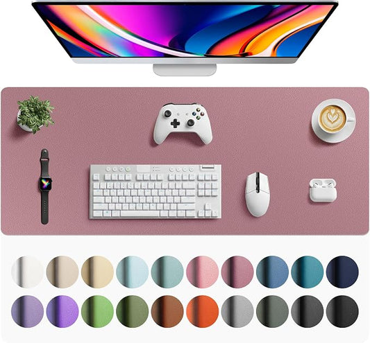 Aothia Faux Leather Desk Mat - Large Mouse Pad, Non-Slip PU Leather Blotter, Waterproof Writing Surface for Office and Home (Dark Pink, 42" x 17") by AothiaSimpleNaturalUnique