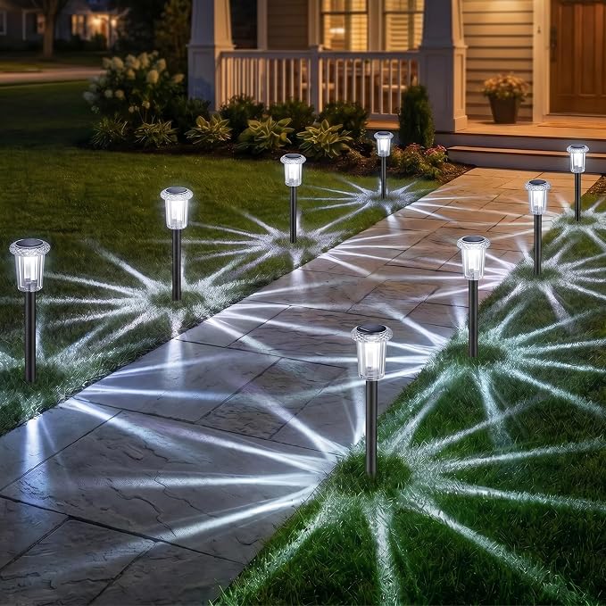 Eyrosa Solar Pathway Lights Outdoor Waterproof, 10 Pack Cool White Solar Garden Lights, Diamond-Cut Starlight Decor, Stake Lighting for Yard Path Walkway Driveway Patio Lawn Outside - Image 6