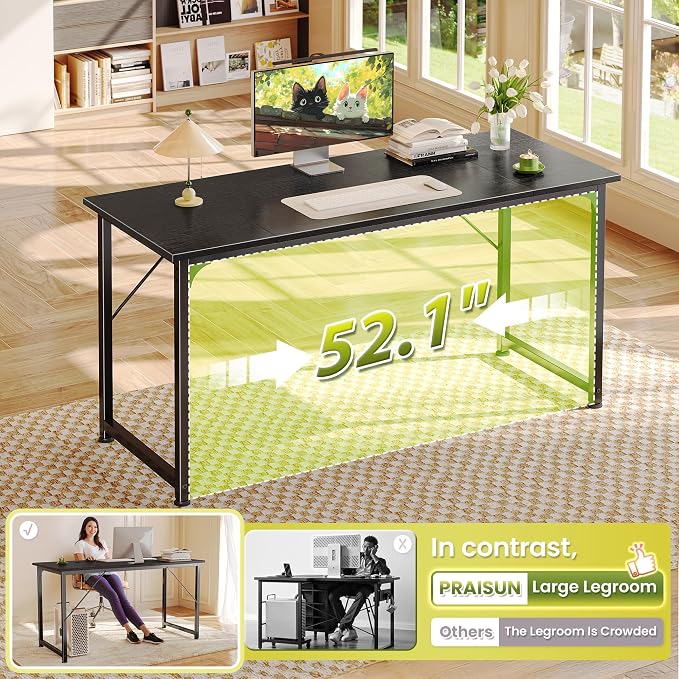 PRAISUN 55 Inch Computer Desk, Home Office Desk with Spacious Desktop, Black - Image 5
