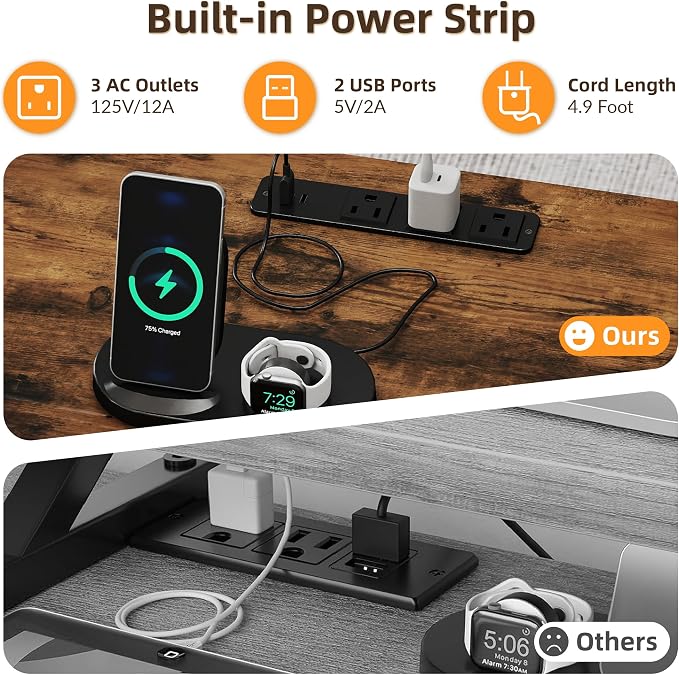 YOSHOOT 67" U Shaped Computer Desk, Reversible L Shaped Gaming Desk | Corner Desk with Power Outlets, 4 Drawers, 2 Storage Shelf, Computer Table with 4 Installation Methods, Rustic Brown - Image 6