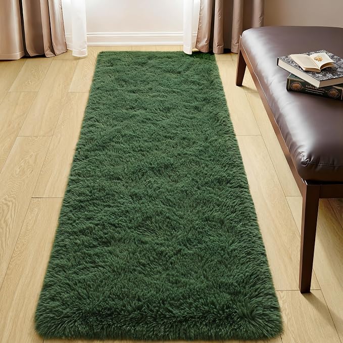 Tepook Soft Runner Rugs for Bedroom 2x6 with Rubber Backing, Dark Green Fluffy Rugs for Hallway, Shag Bedside Rug Fuzzy Plush Carpet for Living Room Dorm Nursery Indoor Home Decor - Image 6