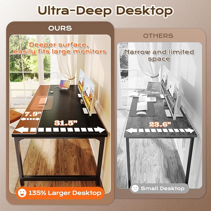 Huuger 71 x 31.5 Inch Desk with Power Outlets & USB-C, 0.95 Inch Thicker Desktop, Robust Metal Tubes, Deep Computer Desk, Heavy Duty Office Desk, Work Desk for Home Office, Black - Image 5