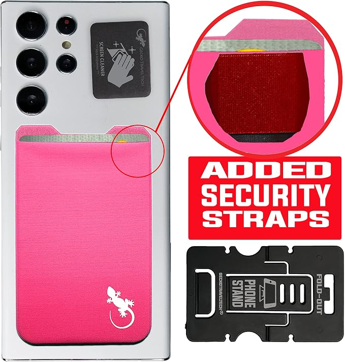 Phone Wallet - Adhesive Card Holder - Cell Phone Pouch - Stick on Lycra Pocket by Gecko - Carry Credit Cards and Cash - Image 7
