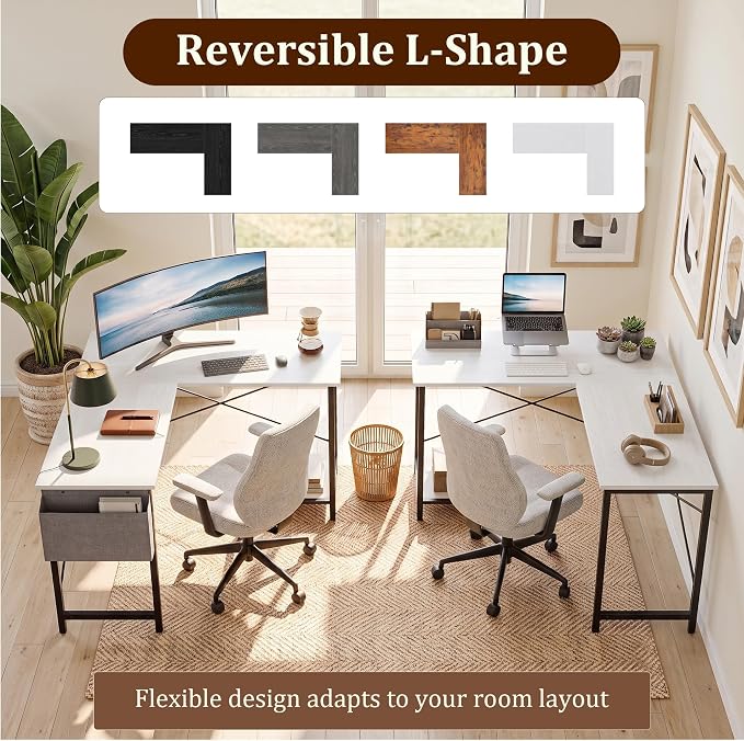Alpen Corner Desk, L Shaped Gaming Desk with Storage Pocket and CPU Stand, Work Desk for Home Office, Small Corner Study Writing Table with Sturdy Metal Frame, 50 Inch, Classic White - Image 7