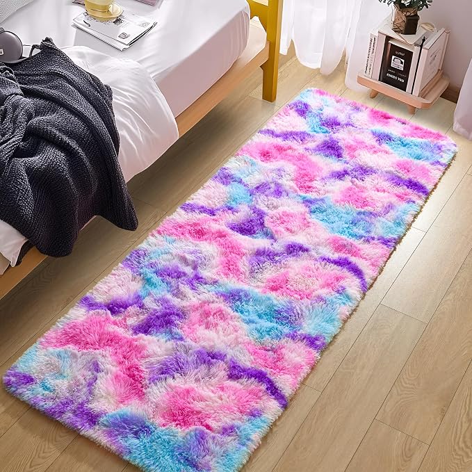 Tepook Soft Rainbow Rug for Girls Room, Cute Fluffy Girls Bedroom Rugs, 2x6 Feet Shaggy Princess Rug Colorful Carpet for Kids Teens Toddler Playroom Nursery Reading Nook, Hot Pink - Image 2