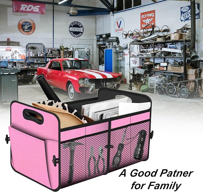 Femuar Car Trunk Organizer,Car Storage Organizer with 72L Large Capacity Waterproof Collapsible and 11 Pockets,Trunk Organizer for Car Suv/Jeep/Sedan, Large Size, Pink - Image 7