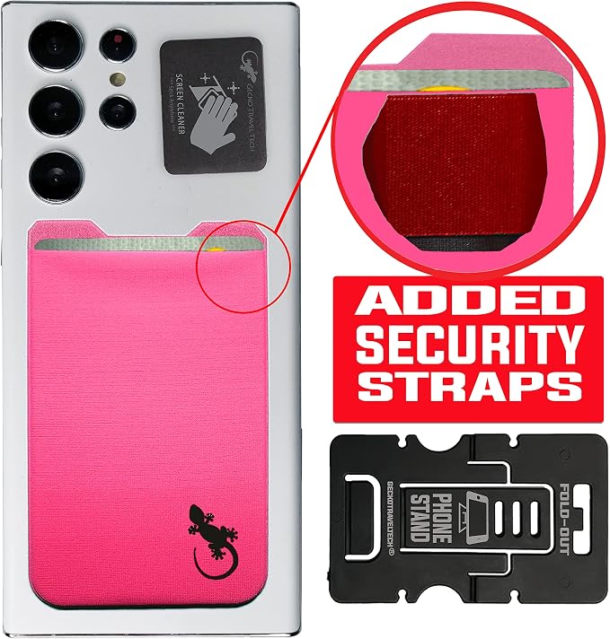 Phone Wallet - Adhesive Card Holder - Cell Phone Pouch - Stick on Lycra Pocket by Gecko - Carry Credit Cards and Cash - Image 7