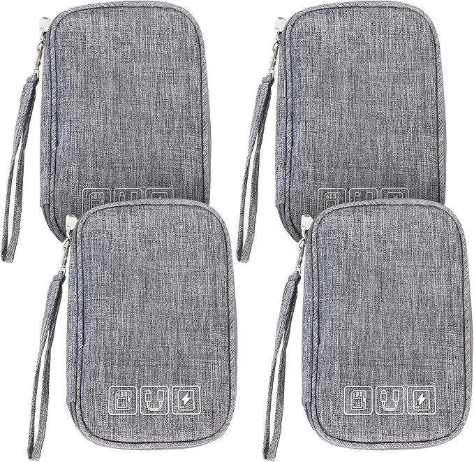 4Pcs Electronic Organizer Bag,Small Travel Tech Cable Organizer Pouch, Waterproof Travel Cord Organizer Portable Carrying Case Portable for Cord Charger Earphone USB SD Card Cables Power Bank,Grey - Image 5