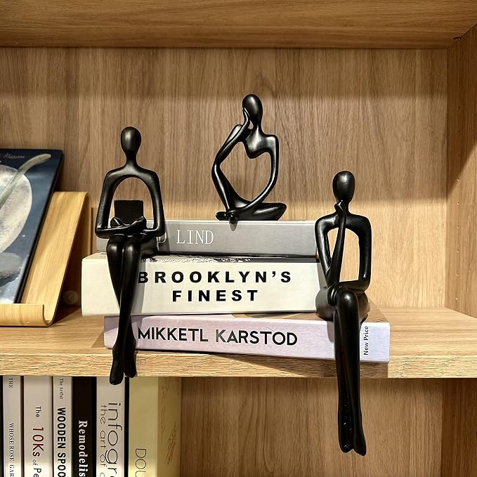 Prettidecor Gold Home Decor Thinker Statue Accents, Set of 3 Thinker Sculptures Office Decor Modern Abstract Resin Decoration on Shelf Table Desk for Living Room Office Bedroom (Black, Small) - Image 7