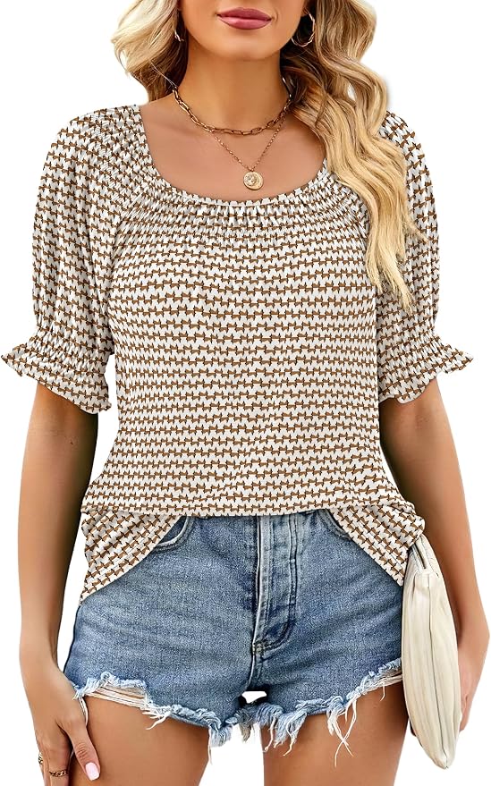 WIHOLL Womens Short Sleeve Square Neck Summer Tops Dressy Casual Blouses Trendy Clothes 2026 - Image 2