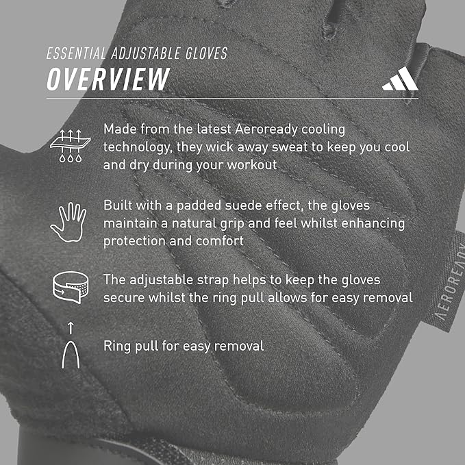 adidas Essential Training & Weightlifting Gloves, Fingerless Workout Gloves - Image 5