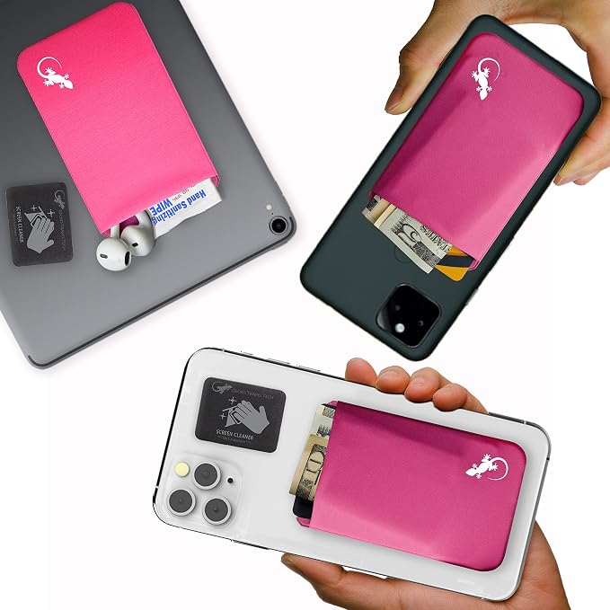 Phone Wallet - Adhesive Card Holder - Cell Phone Pouch - Stick on Lycra Pocket by Gecko - Carry Credit Cards and Cash - Image 2