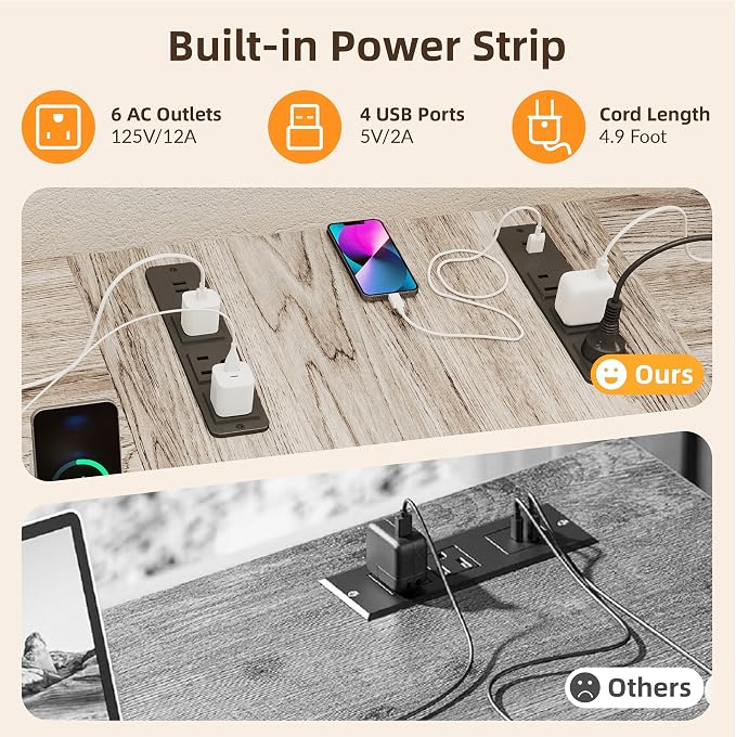 YOSHOOT 2 Person Computer Desk, 87" Long Gaming Desk for 2 People | Double Desk with 3 Fabric Drawers and 2 Power Outlets, Home Office Table for Adults and Teenagers, Grey - Image 6