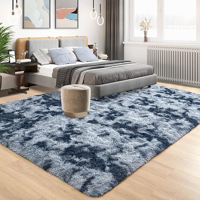 Tepook Soft Fluffy Rugs for Bedroom, 4x6 Area Rug for Living Room, Modern Shaggy Room Rug for Kids Boys Girls, Plush Throw Rugs Indoor Nursery Home Decor Rug with Non-Slip Bottom, Tie-dye Dark Blue - Image 2