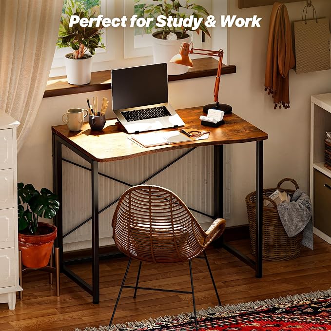 Huuger Folding Desk for Small Spaces, 31.5 Inch Foldable Computer Table, Easy Assembly, for Home Office, Study, Bedroom, Dorm, Space Saving, Small Writing Work Office Computer Desk, Rustic Brown - Image 7