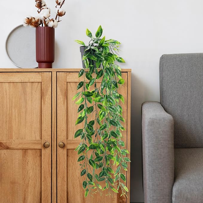 Der Rose 1Pcs Small Fake Hanging Plants Artificial Pea Pod Faux Hanging Plants Indoor for Home Room Shelf Bookshelf Decor - Image 2