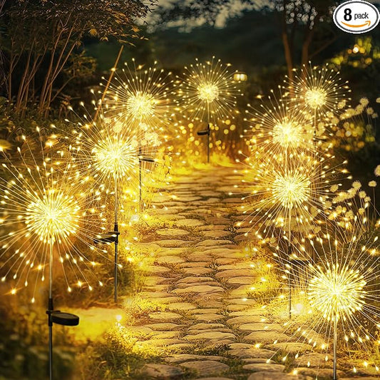 GIGALUMI Garden Decor Outdoor Lights 120LED 8Pack, Solar Garden Lights Outside Fairy Firework Decorative,Solar Powered for Yard Pathway Flowerbed Planter Balcony Patio, Gifts for mom (Warm White by GIGALUMI