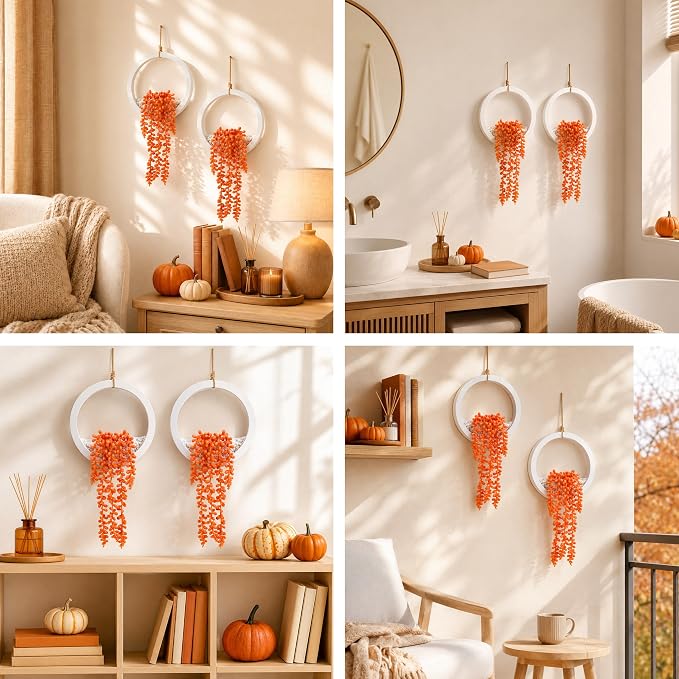 Der Rose 2 Pack Orange Hanging Artificial Succulent Plants, Fake Hanging Plants for Fall Decor, Bathroom, Living Room, Kitchen Wall, Shelf and Boho Farmhouse Decor - Image 6