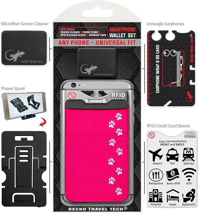 Phone Wallet - Adhesive Card Holder - Cell Phone Pouch - Stick on Lycra Pocket by Gecko - Carry Credit Cards and Cash - Image 3