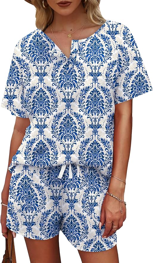 WIHOLL Two Piece Outfits for Women Lounge Sets Button Down Top and Shorts Set Sweatsuits with Pockets - Image 3
