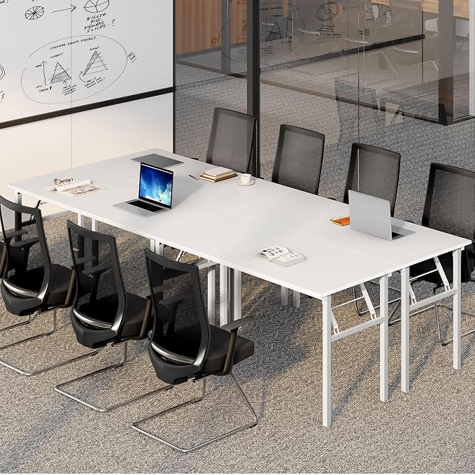 Need Office Computer Desk 60 Inch Sturdy Folding Laptop Table White | White Frame Writing Gaming Work Table/Foldable Home Office Desk/Sewing Table, No Assembly Required - Image 4