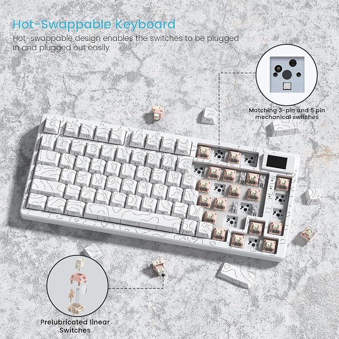 Womier SK80 75% Percent Keyboard Gaming with Color Multimedia Display | Mechanical Keyboard Topographic, Hot Swappable Gasket Mount RGB Creamy Key board Pre-lubed POM Switch for Mac/Win,White - Image 5