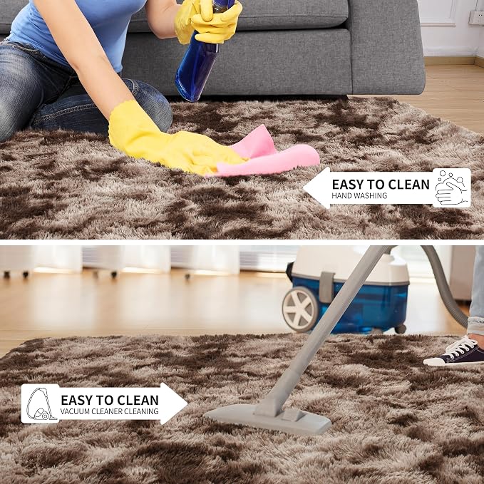 Tepook 4x6 Area Rugs for Living Room Bedroom, Soft Fluffy Plush Shaggy Girls Boys Kids Room Rug, Shag Upgrade Non-Slip Throw Carpet for Dorms Nursery Classroom Home Decor, Tie-Dyed Brown - Image 6