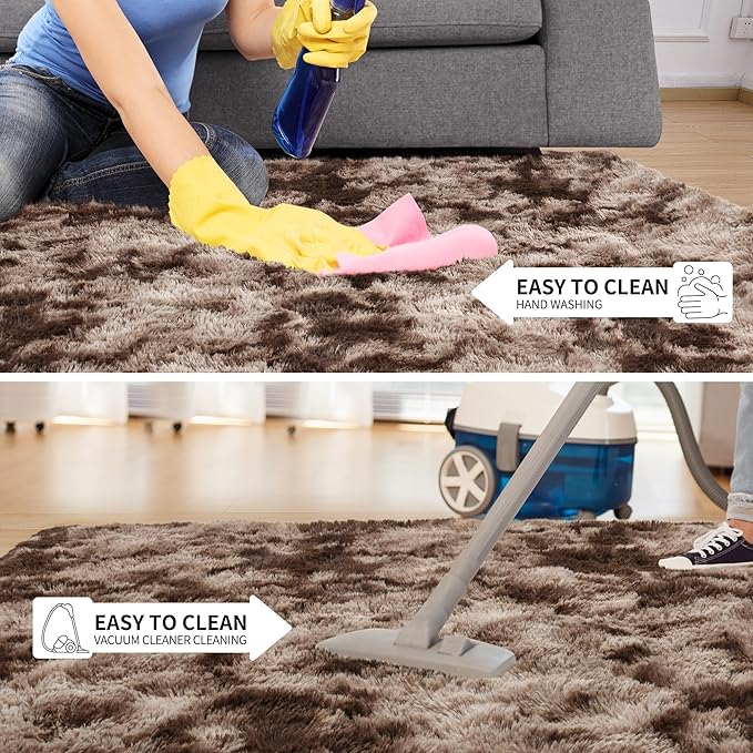Tepook 8x10 Area Rugs for Living Room Bedroom, Soft Fluffy Plush Shaggy Girls Boys Kids Room Rug, Shag Upgrade Non-Slip Throw Carpet for Dorms Nursery Classroom Home Decor, Tie-Dyed Brown - Image 6
