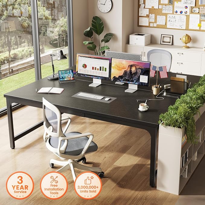 Huuger 63 x 31.5 inch Desk with Power Outlets & USB-C, 0.95 Inch Thicker Desktop, Robust Metal Tubes, Deep Computer Desk, Heavy Duty Office Work Desk, for Home Office, Black - Image 7