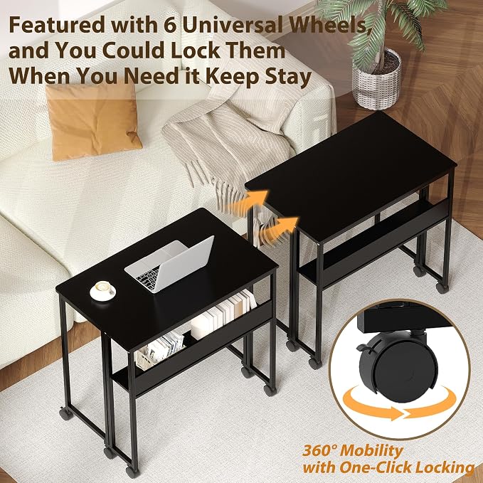Folding Desk Small Rolling Desk with Storage Shelf,31.5 Inch Foldable Computer Table with Wheels,Portable Office Desk for Small Space Sofa Table,Easy to Fold,Writing Work Office Computer Desk,Black - Image 5