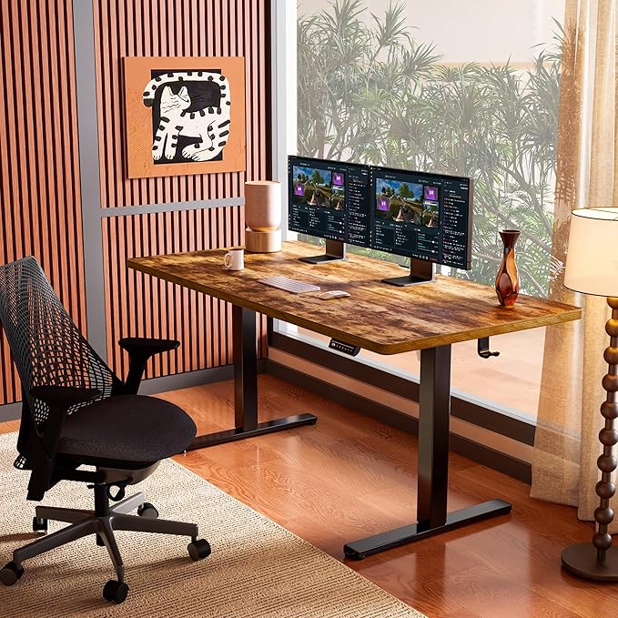 ErGear Height Adjustable Electric Standing Desk, 55 x 28 Inches Sit Stand up Desk, Memory Computer Home Office Desk, Vintage Brown - Image 2