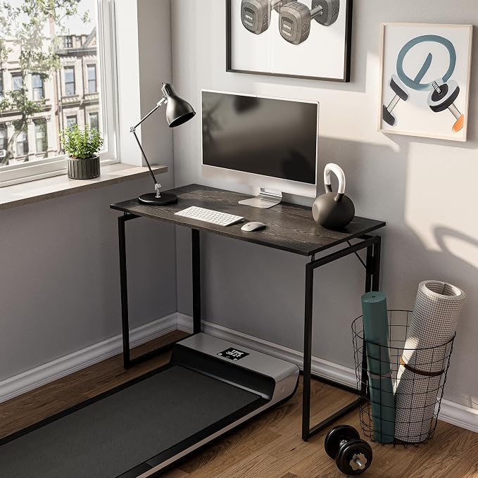 alawooder 39.4" Folding Desk: No Assembly, Wood Top for Small Spaces | 39.4 in dual-monitor workspace, holds 150 lbs, folds flat to 2.3 in, splash-proof top, home office or gaming - Image 4